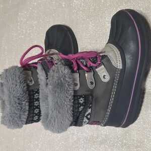 London Fog Gray and Pink Kids Boots